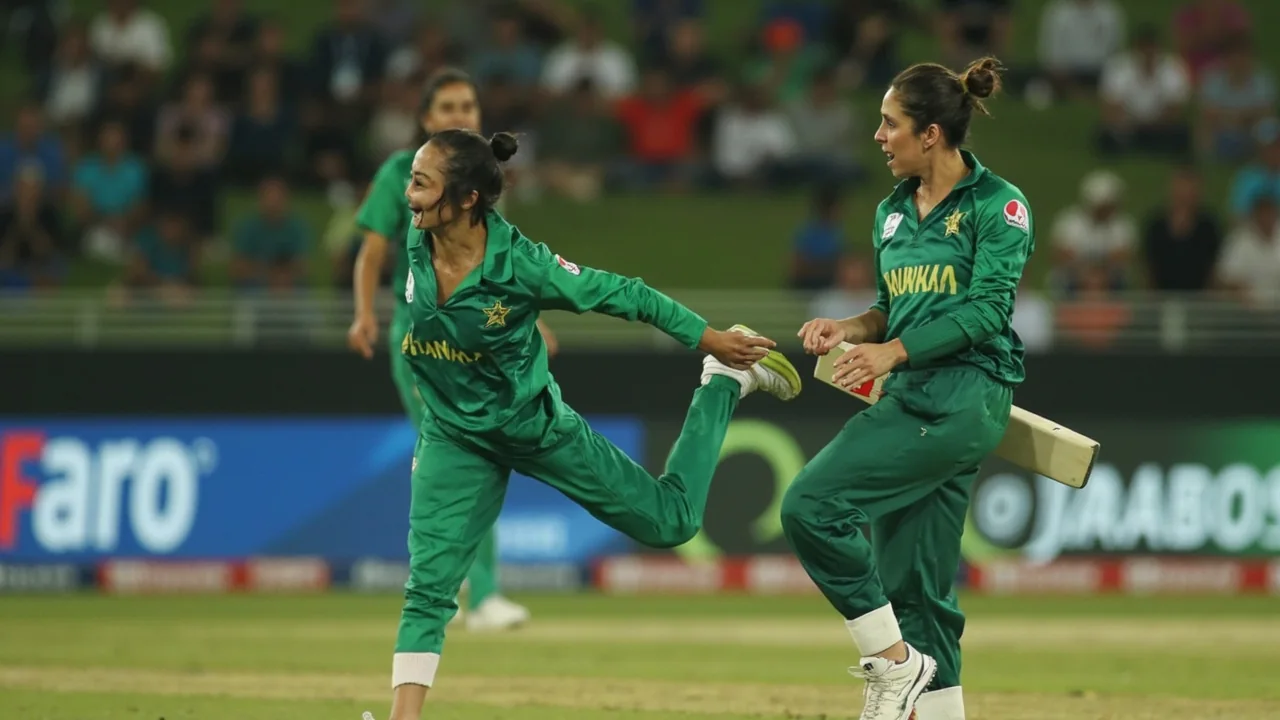 Pakistan fielders reposition during a Hambantota ODI, with a slip cordon set and a catching fielder on the drive.